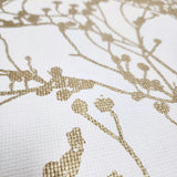 HC7516 Matte White gold metallic branches natural paperweave woven textured wallpaper