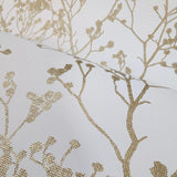 HC7516 Matte White gold metallic branches natural paperweave woven textured wallpaper