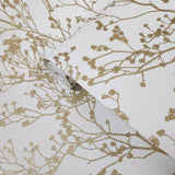 HC7516 Matte White gold metallic branches natural paperweave woven textured wallpaper