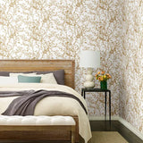 HC7516 Matte White gold metallic branches natural paperweave woven textured wallpaper