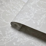 HC7517 Matte light gray off White branches natural paperweave woven textured wallpaper