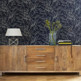 HC7521 Navy blue silver metallic branches natural paperweave woven textured wallpaper
