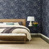 HC7521 Navy blue silver metallic branches natural paperweave woven textured wallpaper
