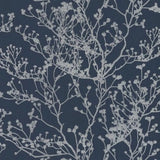 HC7521 Navy blue silver metallic branches natural paperweave woven textured wallpaper
