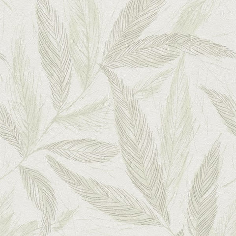 HY82146 Fern Weave Motif Green Cream Wallpaper