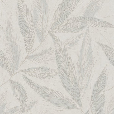 HY82148 Fern Weave Motif Blue Cream Silver Grey Wallpaper 