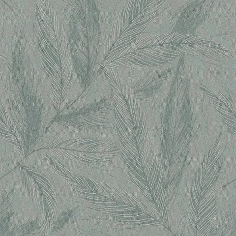 HY82150 Fern Weave Motif Green Silver Grey Wallpaper