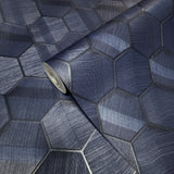Z12899 Hexagon Feature navy blue faux sisal grasscloth textured Wallpaper 3D Geometric