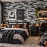 IR50000 Charcoal gray black white faux distressed rustic brick contemporary wallpaper 3D