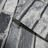 IR50000 Charcoal gray black white faux distressed rustic brick contemporary wallpaper 3D
