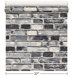 IR50000 Charcoal gray black white faux distressed rustic brick contemporary wallpaper 3D