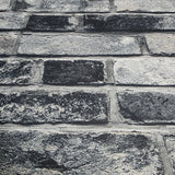 IR50000 Charcoal gray black white faux distressed rustic brick contemporary wallpaper 3D