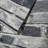 IR50000 Charcoal gray black white faux distressed rustic brick contemporary wallpaper 3D