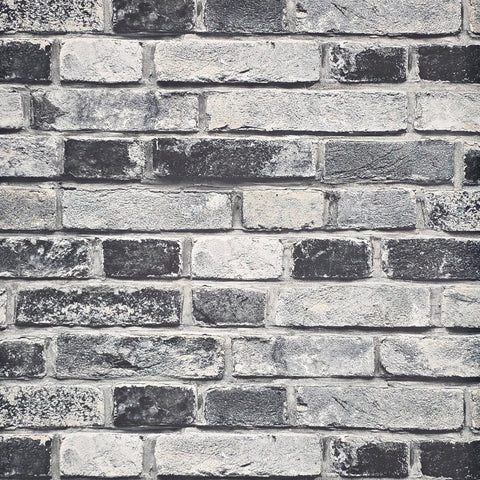 IR50000 Charcoal gray black white faux distressed rustic brick contemporary wallpaper 3D