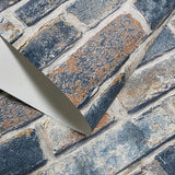 IR50008 Modern orange blue gray faux distressed rustic brick contemporary loft wallpaper