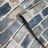 IR50008 Modern orange blue gray faux distressed rustic brick contemporary loft wallpaper