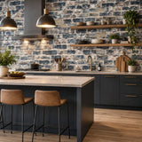 IR50008 Modern orange blue gray faux distressed rustic brick contemporary loft wallpaper