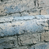 IR50802 Teal blue tan gray realistic faux distressed brick Industrial modern Wallpaper