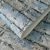 IR50802 Teal blue tan gray realistic faux distressed brick Industrial modern Wallpaper