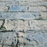 IR50802 Teal blue tan gray realistic faux distressed brick Industrial modern Wallpaper