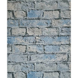 IR50802 Teal blue tan gray realistic faux distressed brick Industrial modern Wallpaper