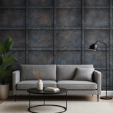 IR50901 Faux metal industrial rusted steel panel plating rusty brown rust blue wallpaper
