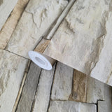 IR51201 Rustic Sand gray brown faux stacked Stone blocks wallcoverings Modern Wallpaper
