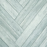 IR70404 Grayish light teal blue zigzag herringbone Distressed faux wood planks Wallpaper
