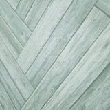 IR70404 Grayish light teal blue zigzag herringbone Distressed faux wood planks Wallpaper

