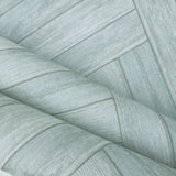 IR70404 Grayish light teal blue zigzag herringbone Distressed faux wood planks Wallpaper

