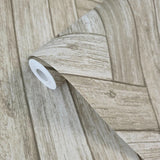 IR70406 Light brown soft beige zigzag herringbone Distressed faux wood planks Wallpaper