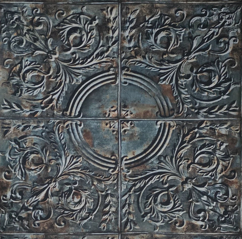 IR70604 3D antique tile scrollwork pattern design wallpaper distressed green bronze roll
