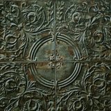 IR70607 Olive green brown rusted reflection distressed antique tile scrollwork wallpaper