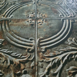IR70607 Olive green brown rusted reflection distressed antique tile scrollwork wallpaper