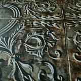 IR70607 Olive green brown rusted reflection distressed antique tile scrollwork wallpaper