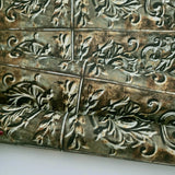 IR70607 Olive green brown rusted reflection distressed antique tile scrollwork wallpaper