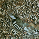 IR70607 Olive green brown rusted reflection distressed antique tile scrollwork wallpaper