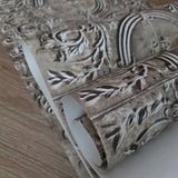 IR70608 3D antique tile scrollwork pattern design wallpaper Gray brass wallcoverings 3-D
