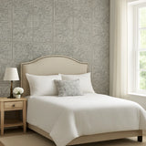 IR70610 Light gray gold metallic reflection distressed antique tile scrollwork wallpaper
