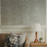 IR70610 Light gray gold metallic reflection distressed antique tile scrollwork wallpaper
