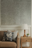 IR70610 Light gray gold metallic reflection distressed antique tile scrollwork wallpaper
