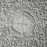 IR70610 Light gray gold metallic reflection distressed antique tile scrollwork wallpaper
