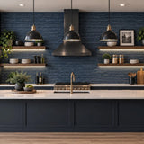 IR72002 Navy slate dark blue faux distressed rustic brick loft contemporary wallpaper 3D
