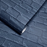 IR72002 Navy slate dark blue faux distressed rustic brick loft contemporary wallpaper 3D