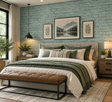 IR72004 Light Sage Green muted mint faux distressed rustic brick loft modern wallpaper