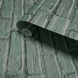 IR72004 Light Sage Green muted mint faux distressed rustic brick loft modern wallpaper