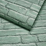IR72004 Light Sage Green muted mint faux distressed rustic brick loft modern wallpaper