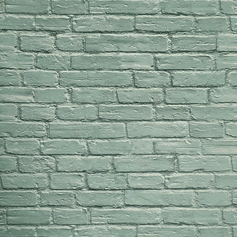 IR72004 Light Sage Green muted mint faux distressed rustic brick loft modern wallpaper