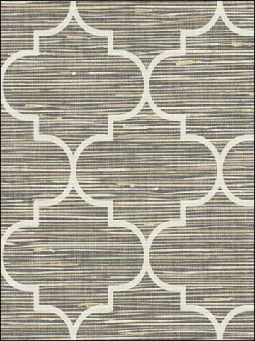 JB20808 Lattice on Grasscloth Charcoal Neutral Wallpaper