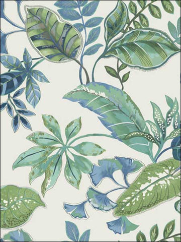 JB21904 Tropical Leaf Blue Green White Wallpaper
